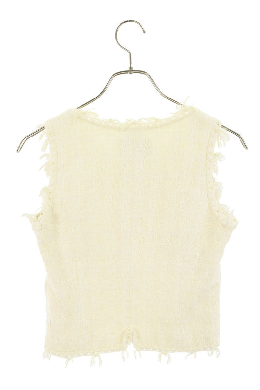 Chanel Side Zip Tweed Sleeveless Top White Size 36
