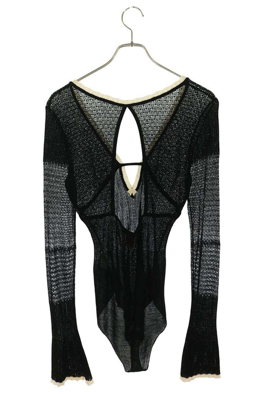 Vintage Black Lace Knit V-Neck Bodysuit Sweater Size 1