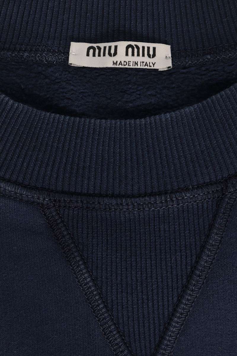 Miu Miu Logo Crew Neck Cotton Sweatshirt Navy Size S