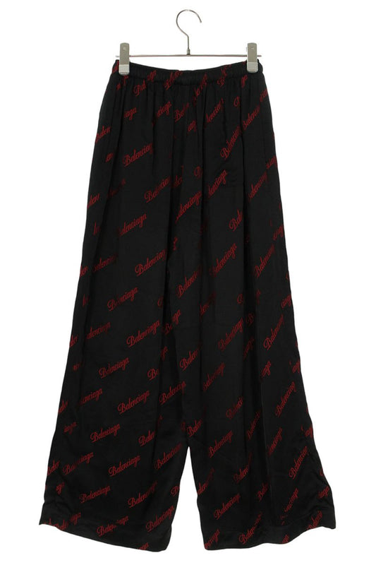 Balenciaga All-over Logo Rayon Black Red Pants Size 34