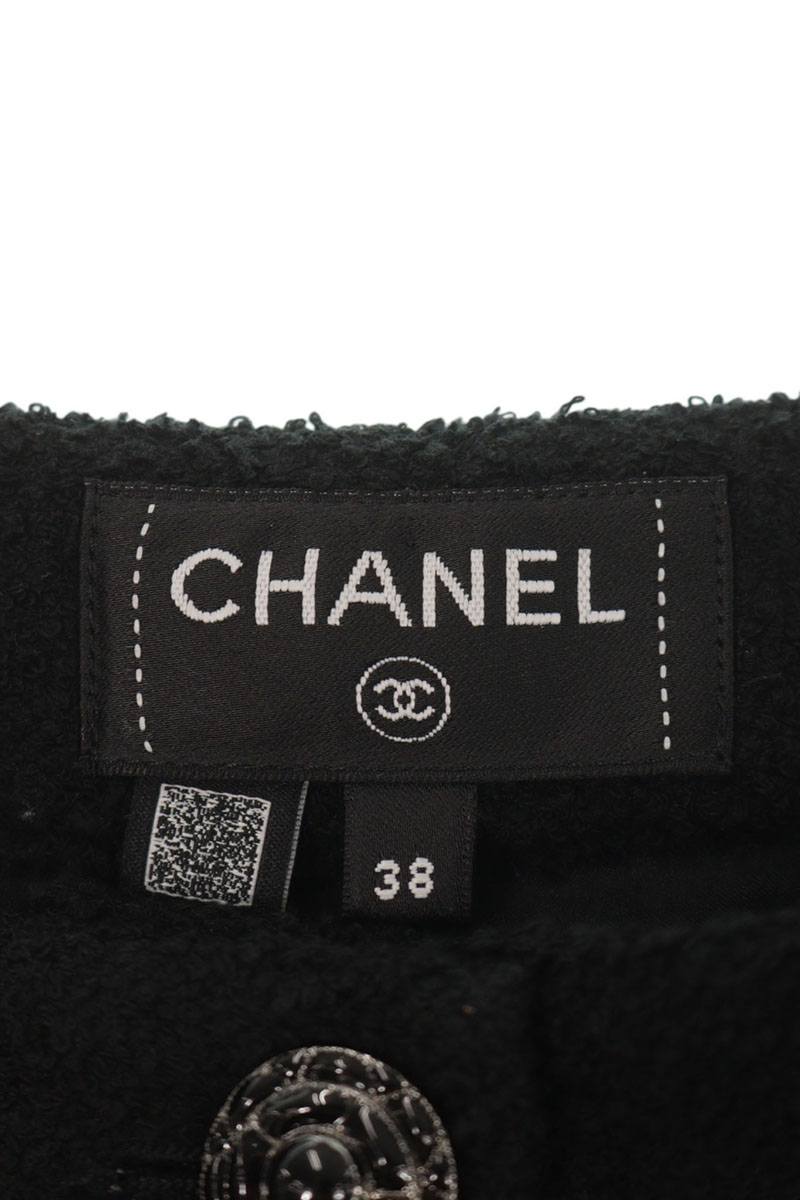CHANEL Pile Fabric Pants Black Size 38