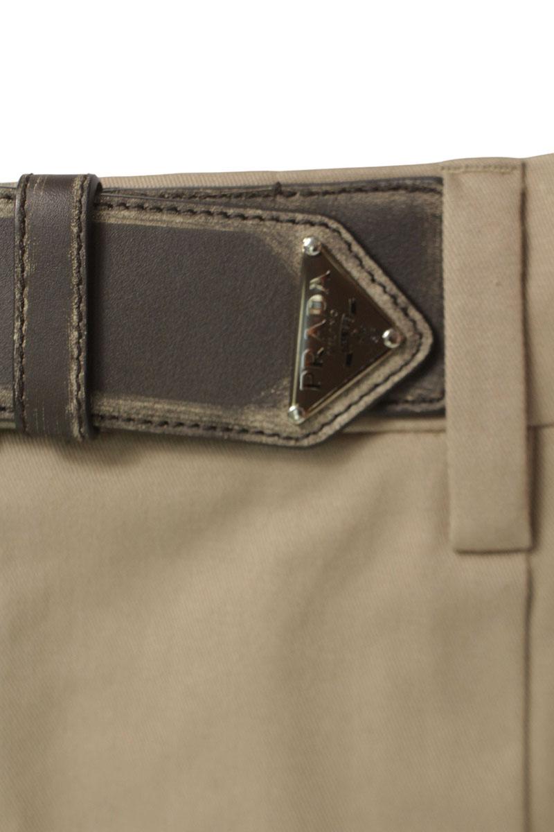 Prada Beige Triangle Logo Plate Belt Elastane Shorts Size 36