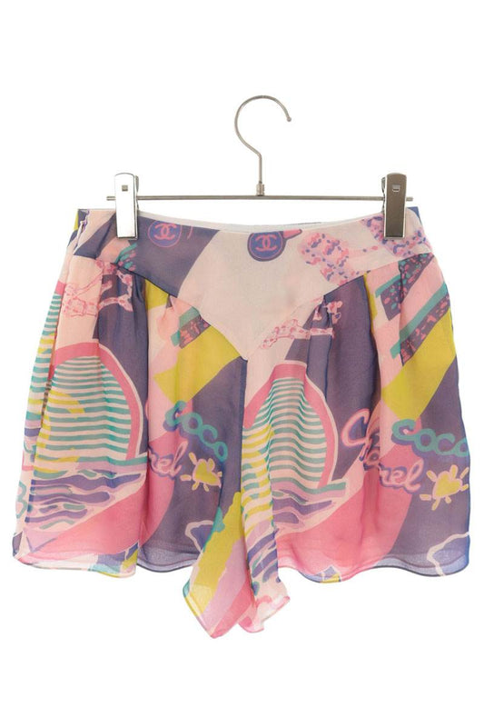 Chanel All-Over Pattern Silk Shorts Pink Purple Size 36