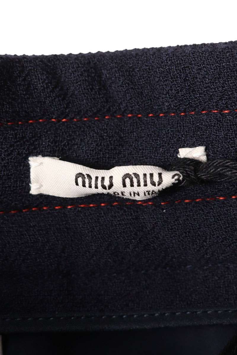 Miu Miu Piping Stitch Design Wool Skirt Navy Red Size 36