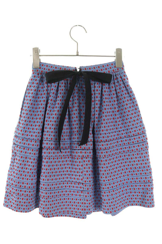 Miu Miu Back Ribbon Dot Pattern Skirt Blue Cotton Size XS