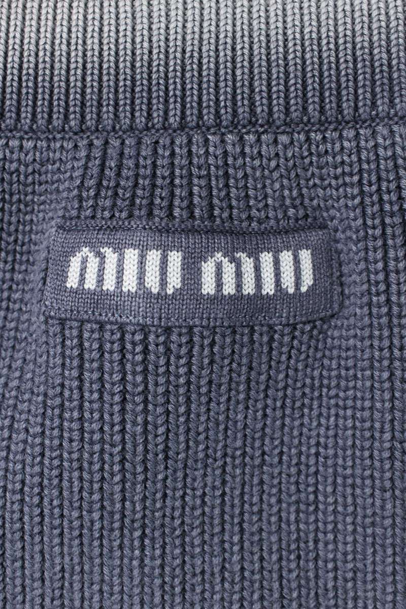 Miu Miu Logo-Patch Vintage Wash Slit Skirt Navy Size 38