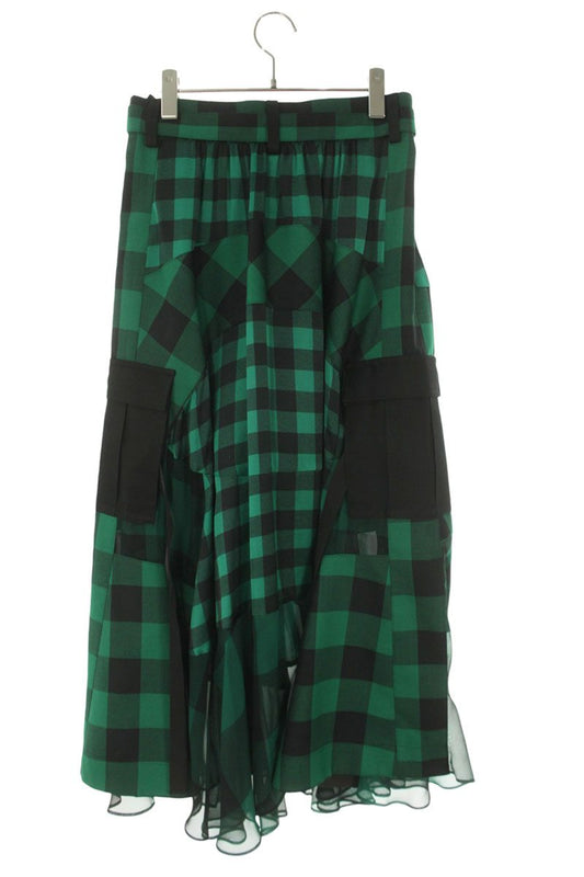 Sacai Green x Black Buffalo Check Maxi Skirt Size 2