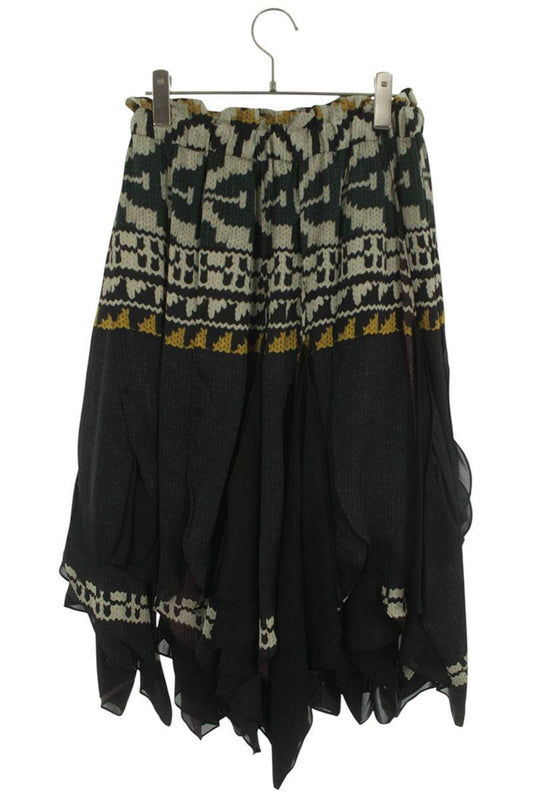 Sacai Knit Pattern Print Midi Skirt Black Multi Size 1