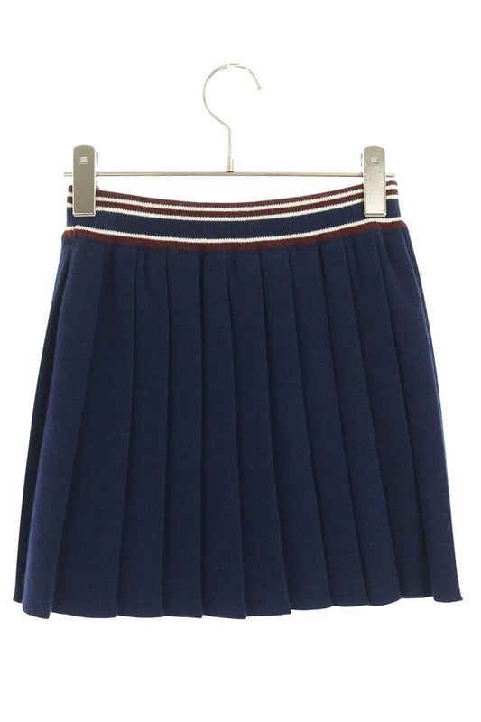 miumiu Wool Cashmere Logo Pleated Skirt Navy Size 38