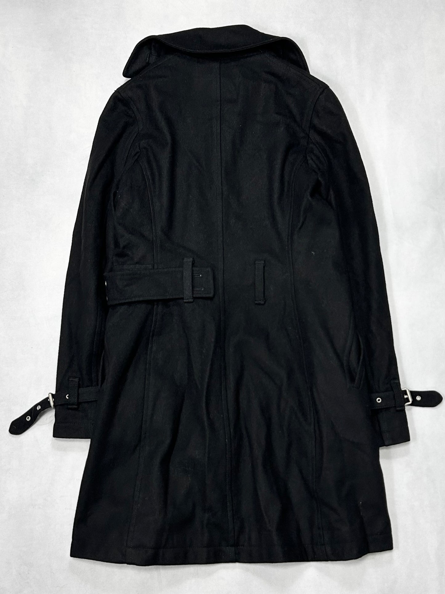 Andrew Mackenzie Black Design Wool Trench Coat Size 38