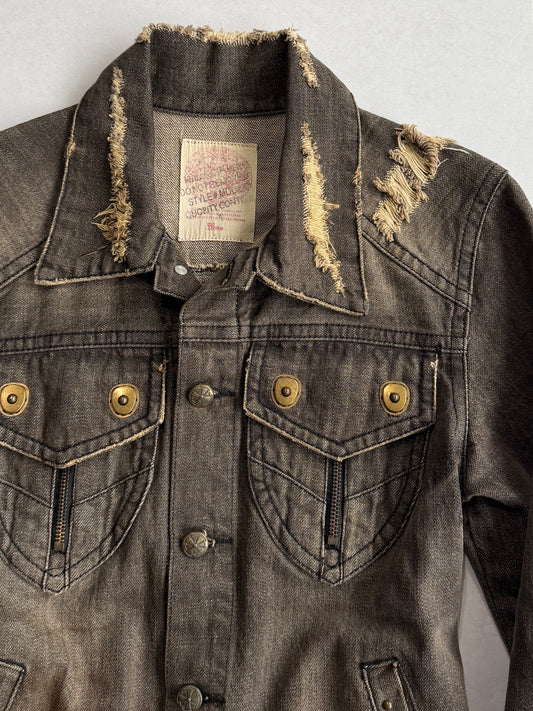 Midas Distressed Faded Denim Jacket Size M