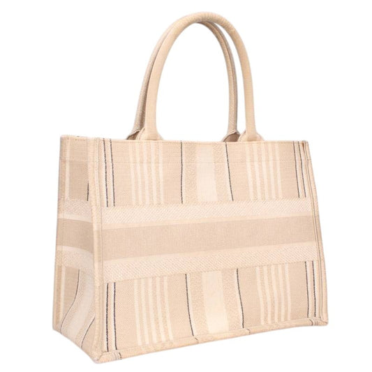 DIOR BOOK TOTE Stripe Canvas Tote Bag Beige Size M