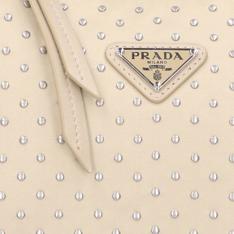 PRADA 1BC515 Re-Nylon Studded Handbag Beige Size ONE SIZE