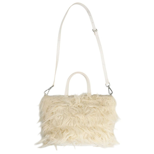 DIESEL Fur Trim Shoulder Handbag White Size ONE SIZE