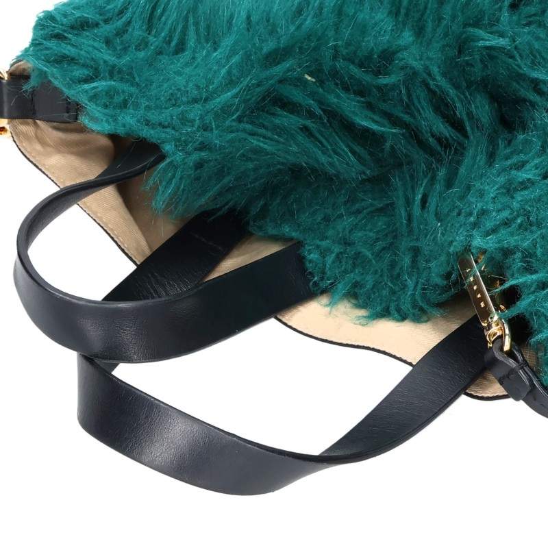 MARNI Fur Handbag Orange/Green Size ONE SIZE