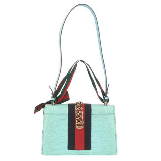 GUCCI Sylvie Croc Leather Shoulder Bag Light Size ONE SIZE
