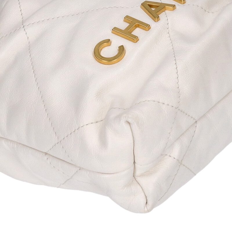 CHANEL AS3980 22 Mini Calfskin Chain Bag White Size ONE SIZE