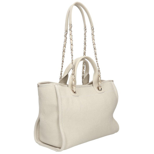 CHANEL Deauville 2-Way Chain Canvas Bag Beige Size MM