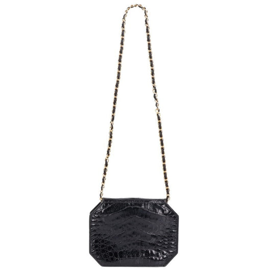 CHANEL Octagon Crocodile Chain Black Gold Shoulder Bag