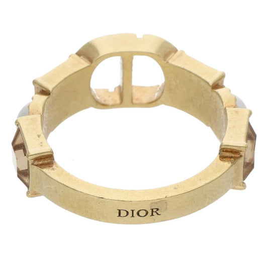 DIOR PETIT CD Rhinestone Faux Pearl GP Ring Size ONE SIZE