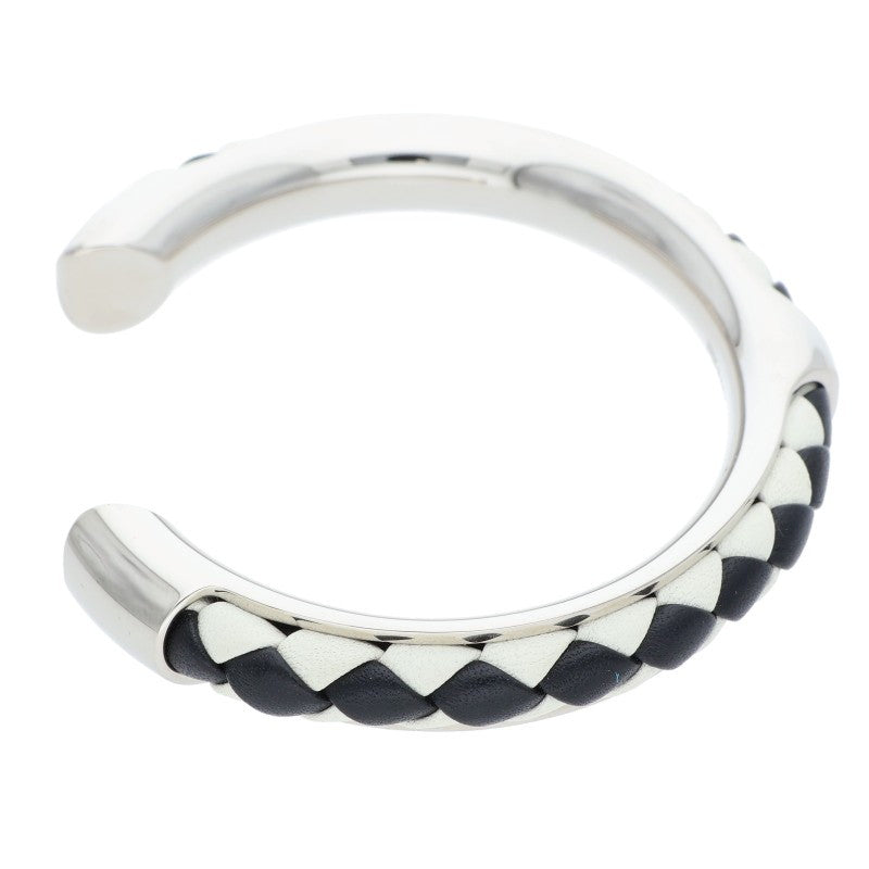 HERMES Kyoto Tresse Leather Bangle Silver Size ONE SIZE