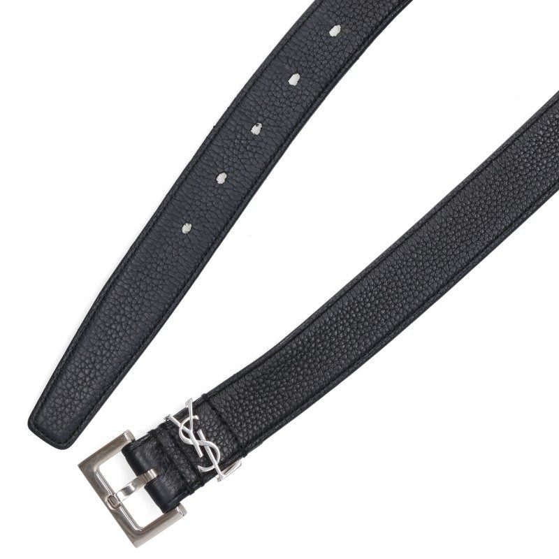SAINT LAURENT PARIS Logo Buckle Narrow Belt Black Size 80