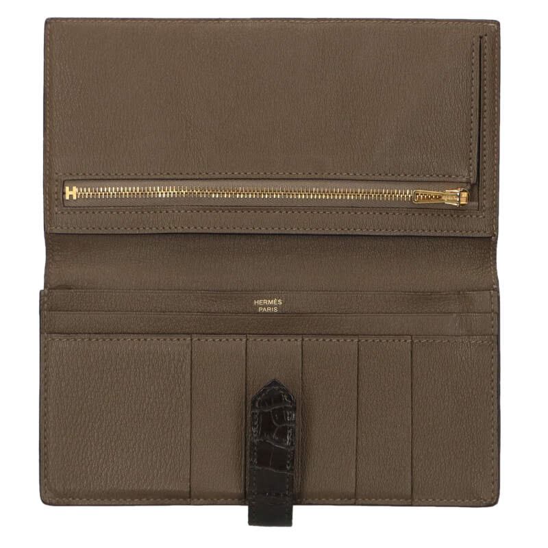 HERMES Bearn Soufflet Alligator Wallet Size ONE SIZE