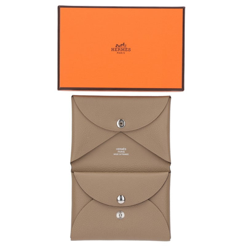 HERMES Calvi Duo Leather Coin Case Beige Size ONE SIZE