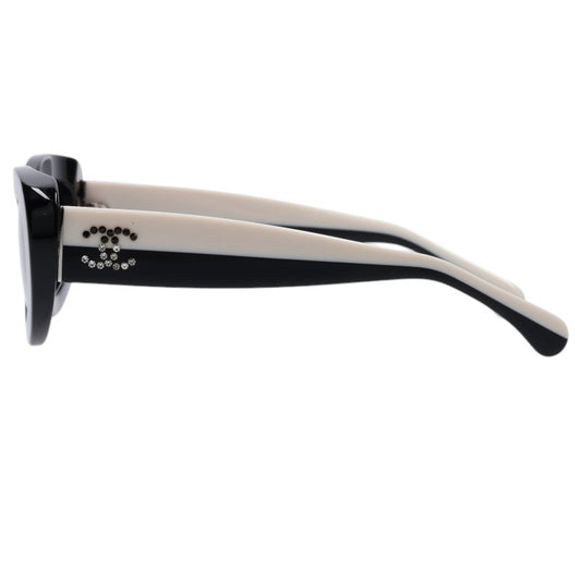 CHANEL Oval Shape Sunglasses Black White Size 53