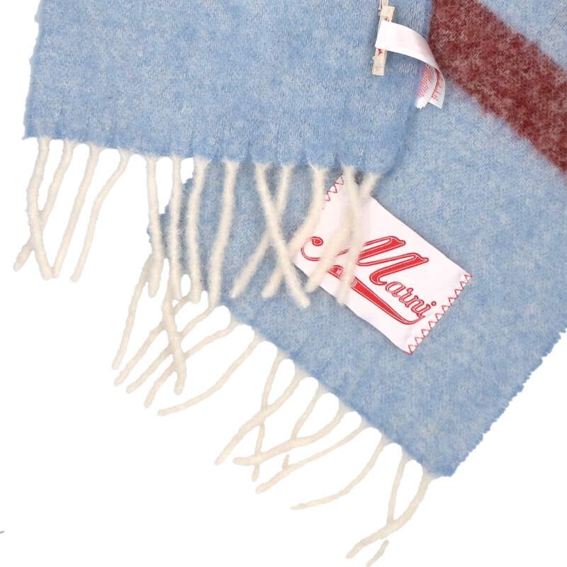 MARNI Alpaca Blend Fringe Scarf Blue Size ONE SIZE