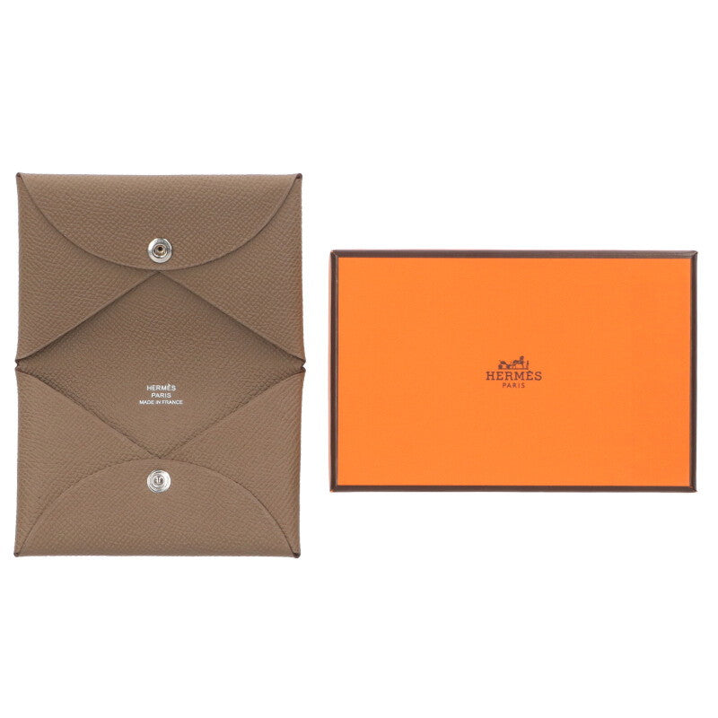 HERMES Calvi Veau Epsom Etoupe Card Case Size ONE SIZE