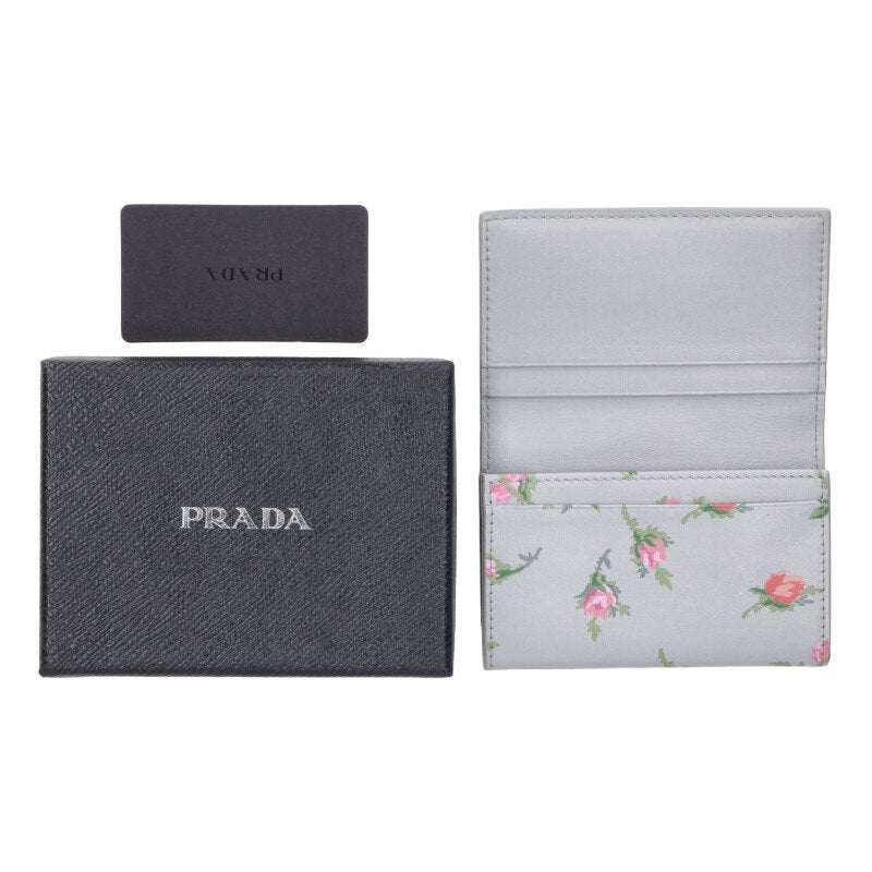 PRADA Flower Print Triangle Logo Card Case Size ONE SIZE