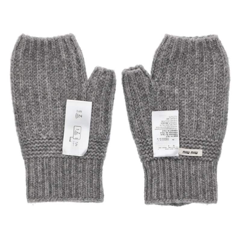 miumiu Wool Cashmere Knit Gloves Gray Size S