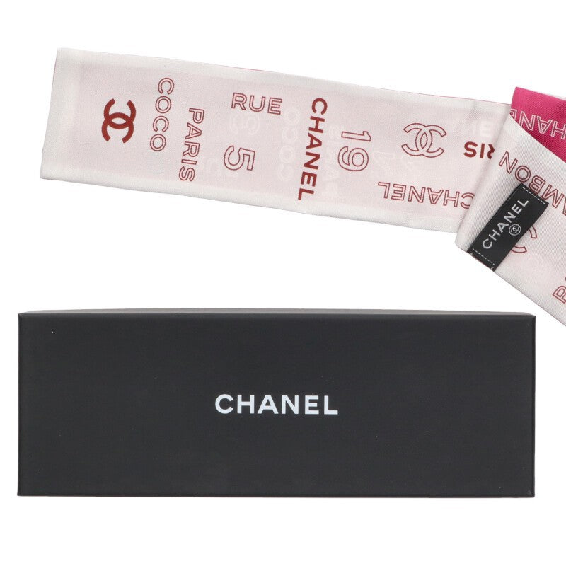 CHANEL Coco Mark Silk Scarf Pink White Size ONE SIZE