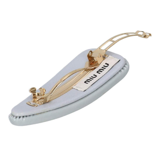 Miu Miu Lambskin Logo Patent Barrette Gray