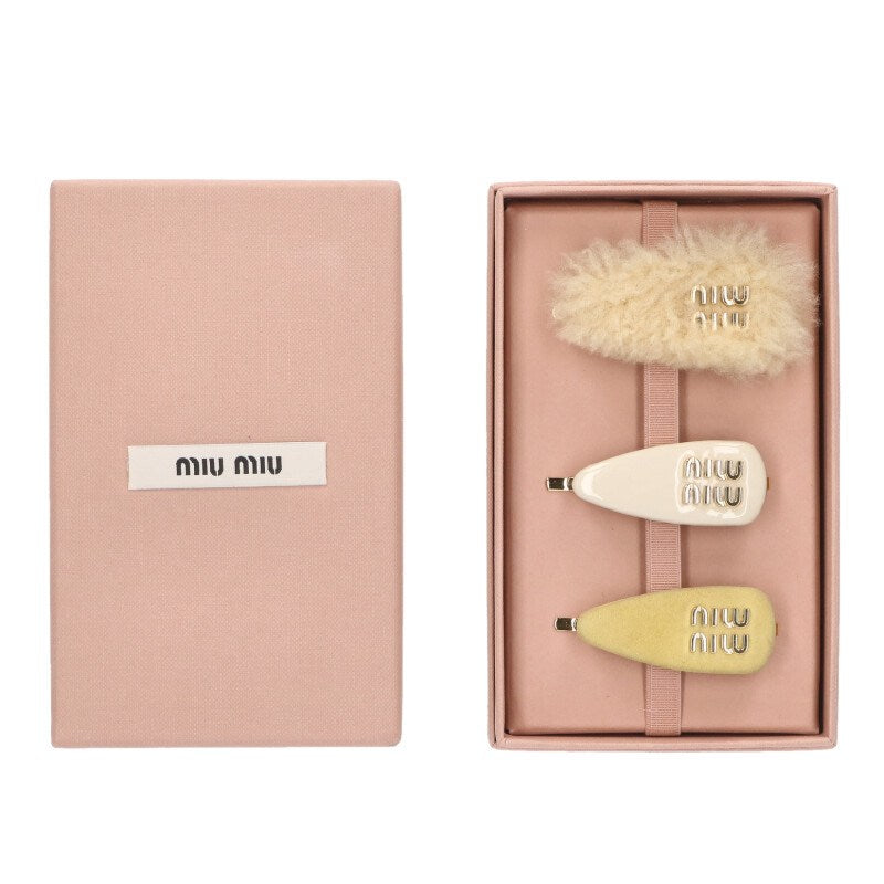 Miu Miu Patent Suede Shearling Hair Clip 3pc Size ONE SIZE