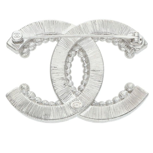 CHANEL B23S Rhinestone Coco Mark Brooch Silver/Clear