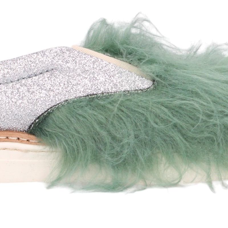 Maison Margiela Fur Trim Glitter Slip-On Sneakers Size 39