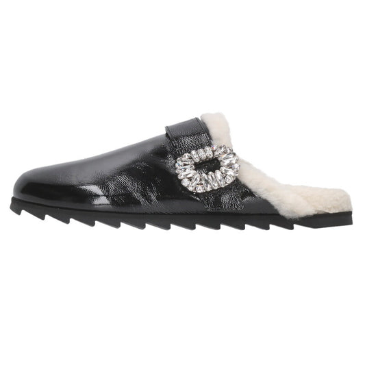 Roger Vivier Black Shearling Mouton Leather Sandals Size 40