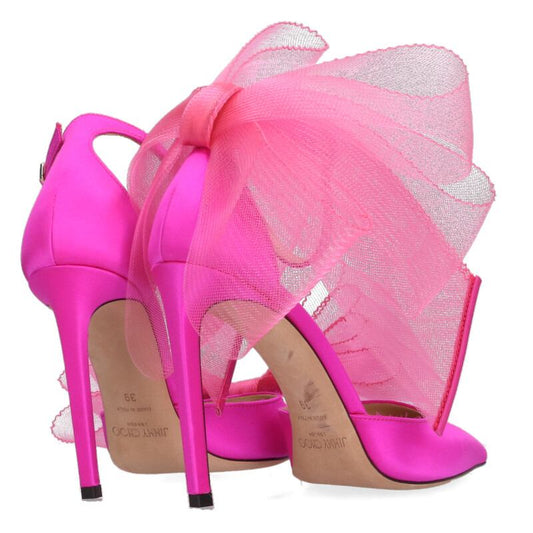 Jimmy Choo Aveline Pink Asymmetric Ribbon Sandals Size 39