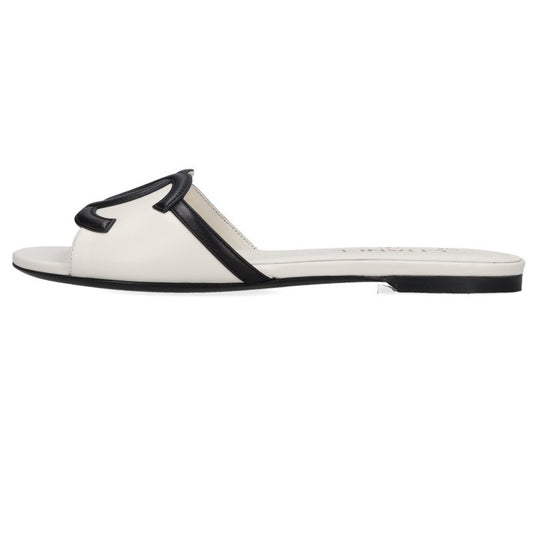 CHANEL Coco Mark Leather Mule Sandals White/Black Size 38