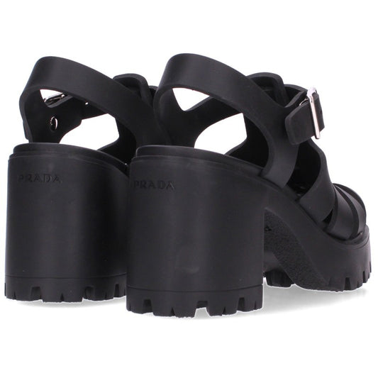 PRADA Rubber Platform Triangle Logo Sandals Black Size 37