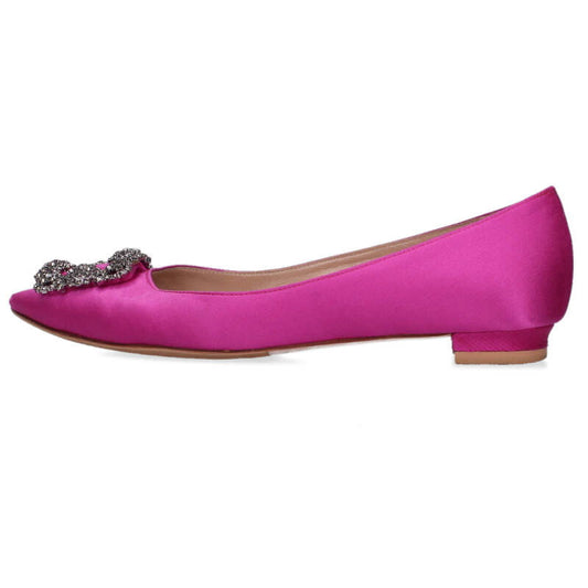 Manolo Blahnik Hangisi Bijou Satin Flat Pumps Pink Size 37.5