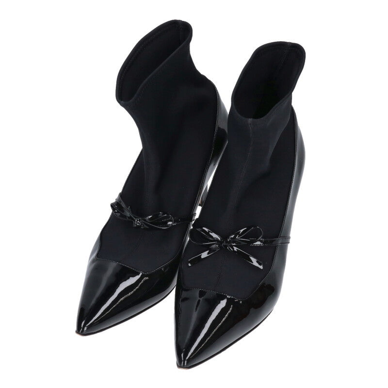 Manolo Blahnik APOONKLE Black Patent Ankle Boots Size 36.5