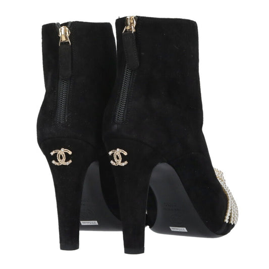 Chanel 20A Pearl Embellished Suede Back-Zip Boots Size 38.5