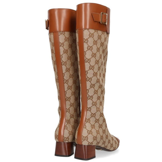 GUCCI GG Pattern Side Zip Long Boots Beige Size 34.5