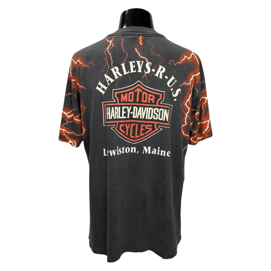HARLEY-DAVIDSON 90s Lightning All-Over Print T-Shirt Size L