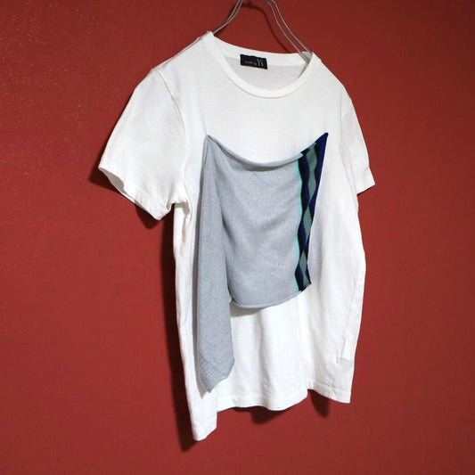 RISMAT by Y's White Knit Docking Asymmetrical T-Shirt Size 2