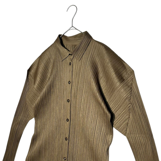 PLEATS PLEASE Pleated Long Sleeve Blouse Khaki Size 3