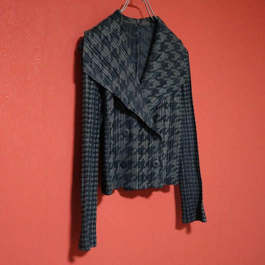 PLEATS PLEASE 15AW Gray Houndstooth Breasted P-Coat Size 3